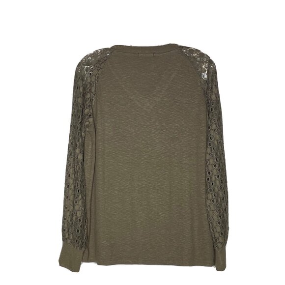 SYellowafter Green Ribbed Lace Long Sleeve Top S - Picture 3 of 4